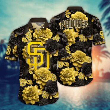 San Diego Padres Golden Rose Hawaiian Shirt Unisex T-shirt, Sweatshirt, Hoodie, Long Sleeve Tee - T-Shirt, Sweatshirt, Hoodie