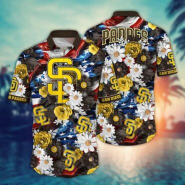 San Diego Padres Patriot Blooms Hawaiian Shirt Unisex T-shirt, Sweatshirt, Hoodie, Long Sleeve Tee - T-Shirt, Sweatshirt, Hoodie