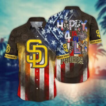 San Diego Padres Stars & Stripes Celebration Hawaiian Shirt Unisex T-shirt, Sweatshirt, Hoodie, Long Sleeve Tee - T-Shirt, Sweatshirt, Hoodie