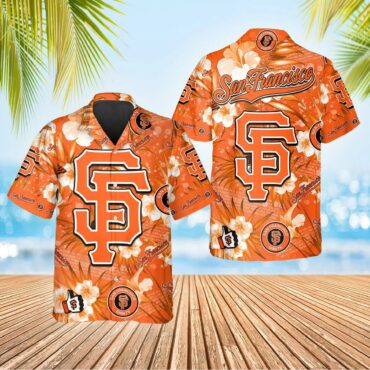 San Francisco Giants Bold Logo Hibiscus Hawaiian Shirt Unisex T-shirt, Sweatshirt, Hoodie, Long Sleeve Tee - T-Shirt, Sweatshirt, Hoodie
