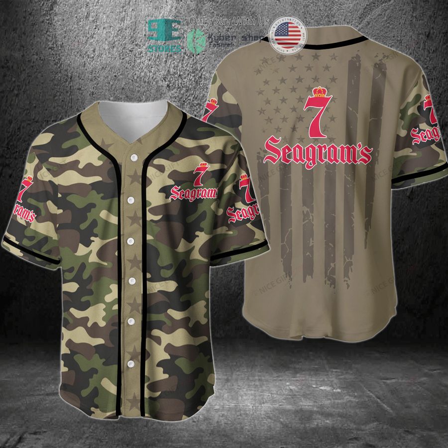 BEST Seagram's United States Flag green camo Baseball Jersey Unisex T-shirt, Sweatshirt, Hoodie, Long Sleeve Tee - T-Shirt, Sweatshirt, Hoodie
