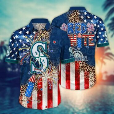 Seattle Mariners 4TH Of July Red White Hawaiian Shirt Unisex T-shirt, Sweatshirt, Hoodie, Long Sleeve Tee - T-Shirt, Sweatshirt, Hoodie