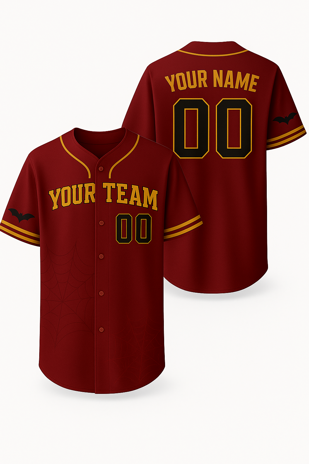 Custom Halloween Baseball Jersey  Personalized Team Name & Number  Red & Gold Sports Jersey - T-Shirt, Sweatshirt, Hoodie