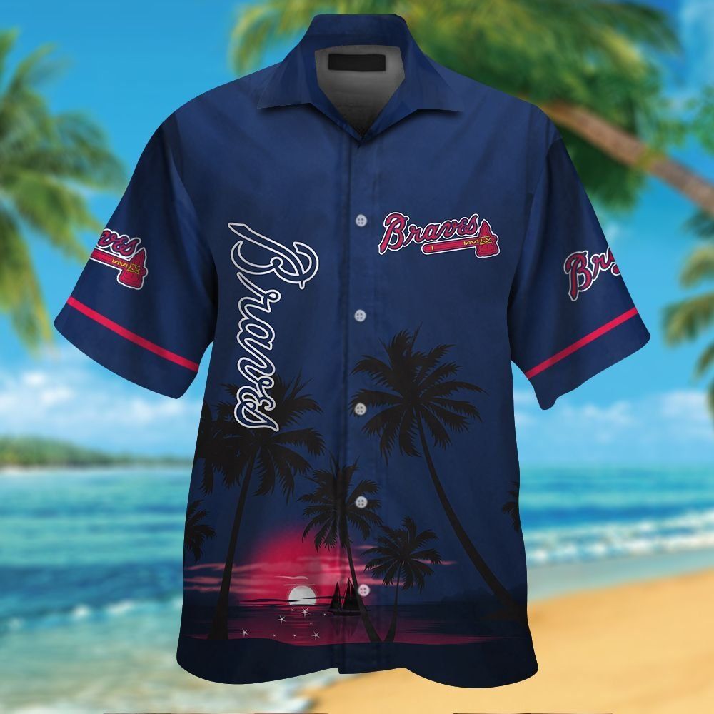Short Sleeve Atlanta Braves Tropical Hawaiian Shirt Button Up Unisex T-shirt, Sweatshirt, Hoodie, Long Sleeve Tee - T-Shirt, Sweatshirt, Hoodie