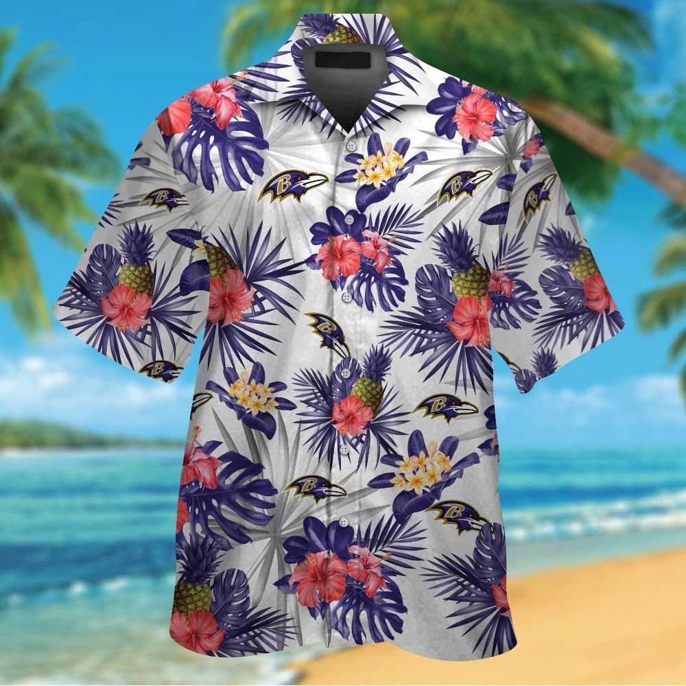 Short Sleeve Baltimore Ravens Hawaiian Shirt Button Up Tropical Unisex T-shirt, Sweatshirt, Hoodie, Long Sleeve Tee - T-Shirt, Sweatshirt, Hoodie