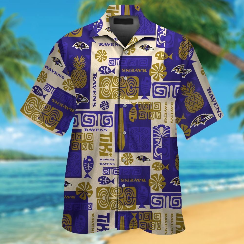 Short Sleeve Baltimore Ravens Tropical Hawaiian Shirt Button Up Unisex T-shirt, Sweatshirt, Hoodie, Long Sleeve Tee - T-Shirt, Sweatshirt, Hoodie