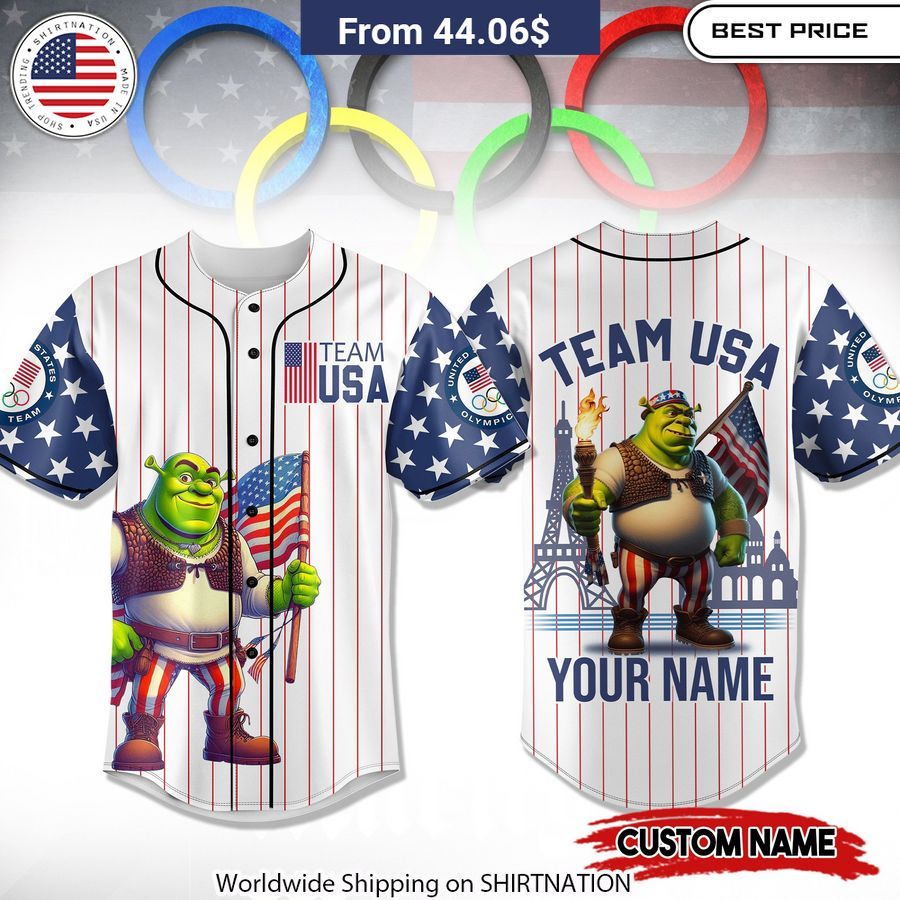 Shrek Team USA Olympic 2024 CUSTOM Baseball Jersey Unisex T-shirt, Sweatshirt, Hoodie, Long Sleeve Tee - T-Shirt, Sweatshirt, Hoodie