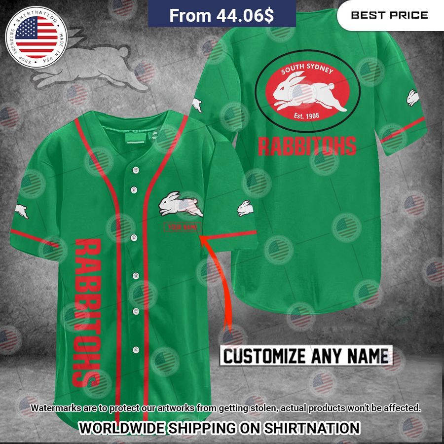 South Sydney Rabbitohs Custom Name Baseball Jersey Unisex T-shirt, Sweatshirt, Hoodie, Long Sleeve Tee - T-Shirt, Sweatshirt, Hoodie