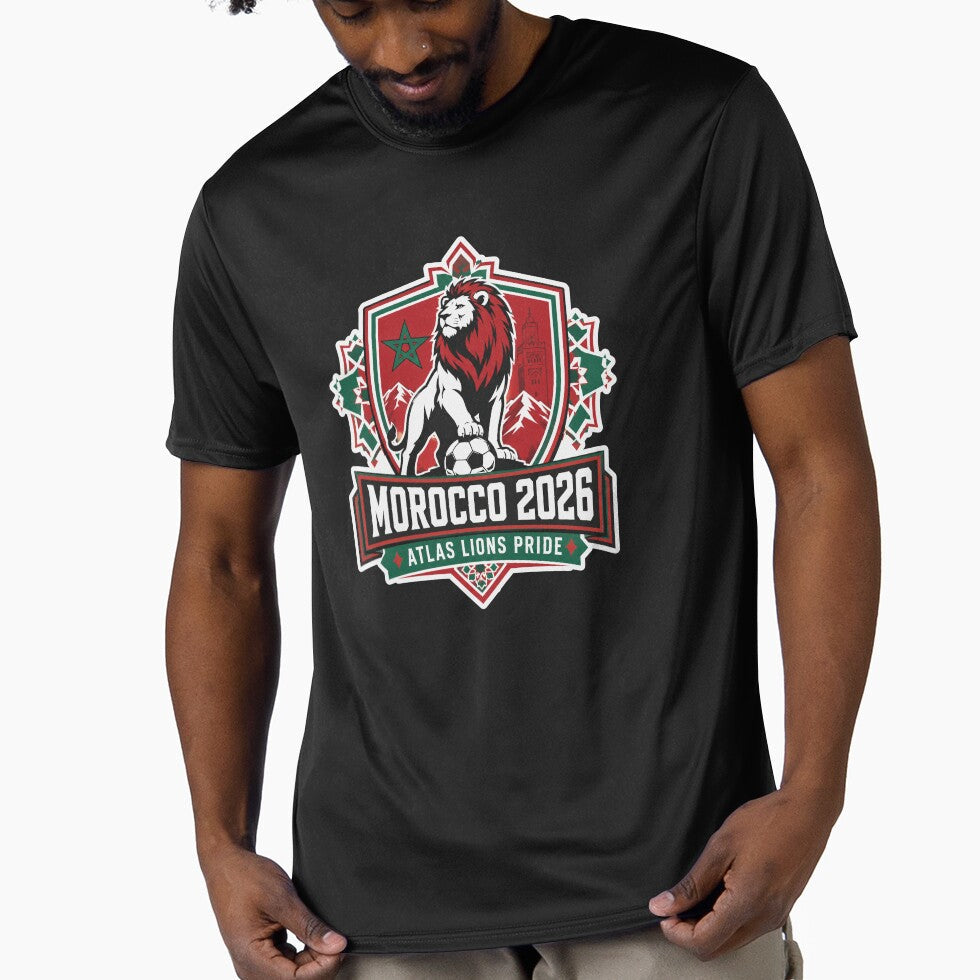 Morocco 2026 Atlas Lions Football Crest by RedCircleArt Unisex T-shirt, Sweatshirt, Hoodie, Long Sleeve Tee - T-Shirt, Sweatshirt, Hoodie