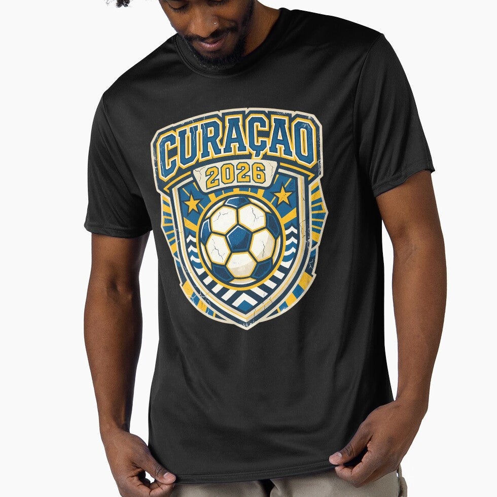 Curacao 2026 Retro Football Fan Crest by Saq2000 Unisex T-shirt, Sweatshirt, Hoodie, Long Sleeve Tee - T-Shirt, Sweatshirt, Hoodie