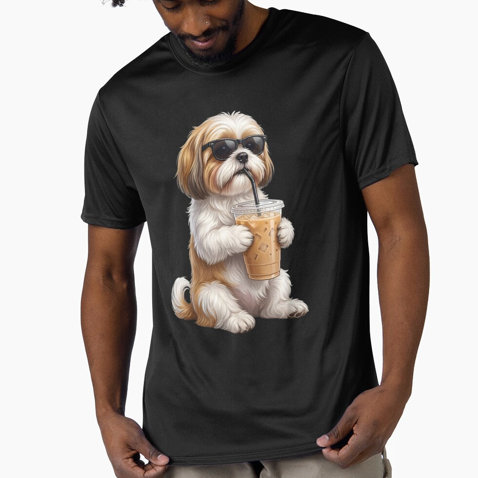 Funny Shih Tzu Drinking Iced Coffee Meme Dog Lover by TerryConnells Unisex T-shirt, Sweatshirt, Hoodie, Long Sleeve Tee - T-Shirt, Sweatshirt, Hoodie