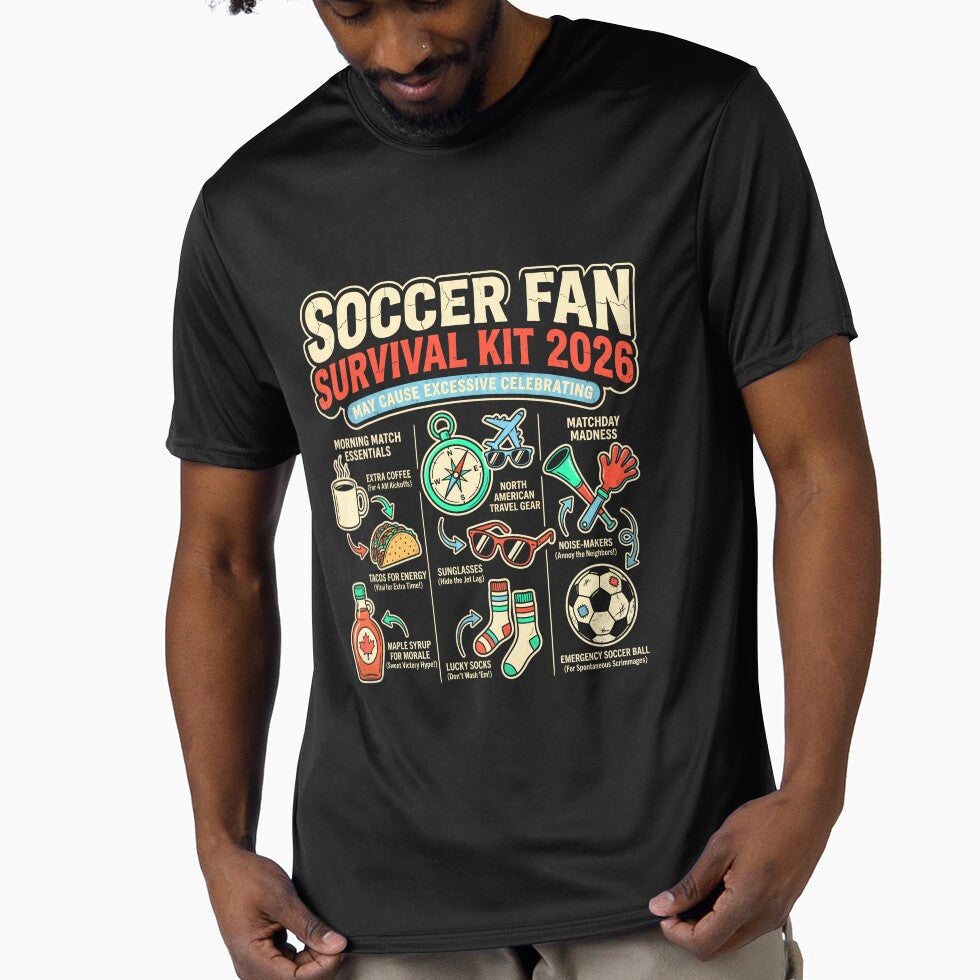 Soccer Fan Survival Kit 2026  Funny Tournament Essentials Retro Design by DesignDoodleArt - T-Shirt, Sweatshirt, Hoodie