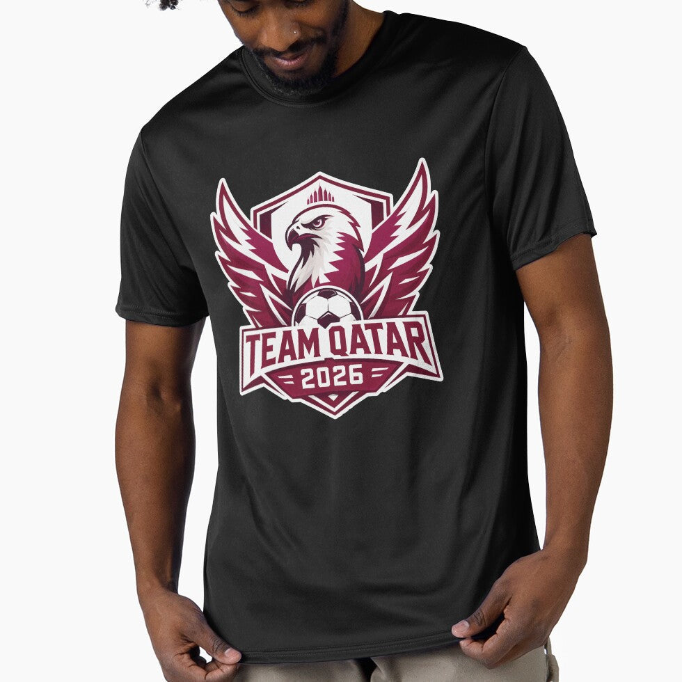 Qatar 2026 Falcon Football Crest by RedCircleArt Unisex T-shirt, Sweatshirt, Hoodie, Long Sleeve Tee - T-Shirt, Sweatshirt, Hoodie