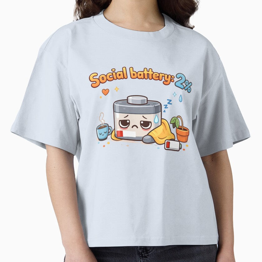 Social Battery 2% Cute Cartoon Introvert Design by Sanika arts Unisex T-shirt, Sweatshirt, Hoodie, Long Sleeve Tee - T-Shirt, Sweatshirt, Hoodie