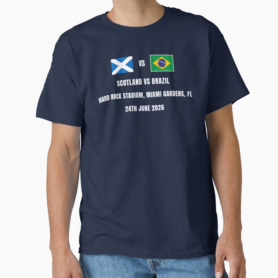 Scotland vs Brazil 24 June 2026  Football Match Design Miami Gardens by The Hairy Melon Unisex T-shirt, Sweatshirt, Hoodie, Long Sleeve Tee - T-Shirt, Sweatshirt, Hoodie