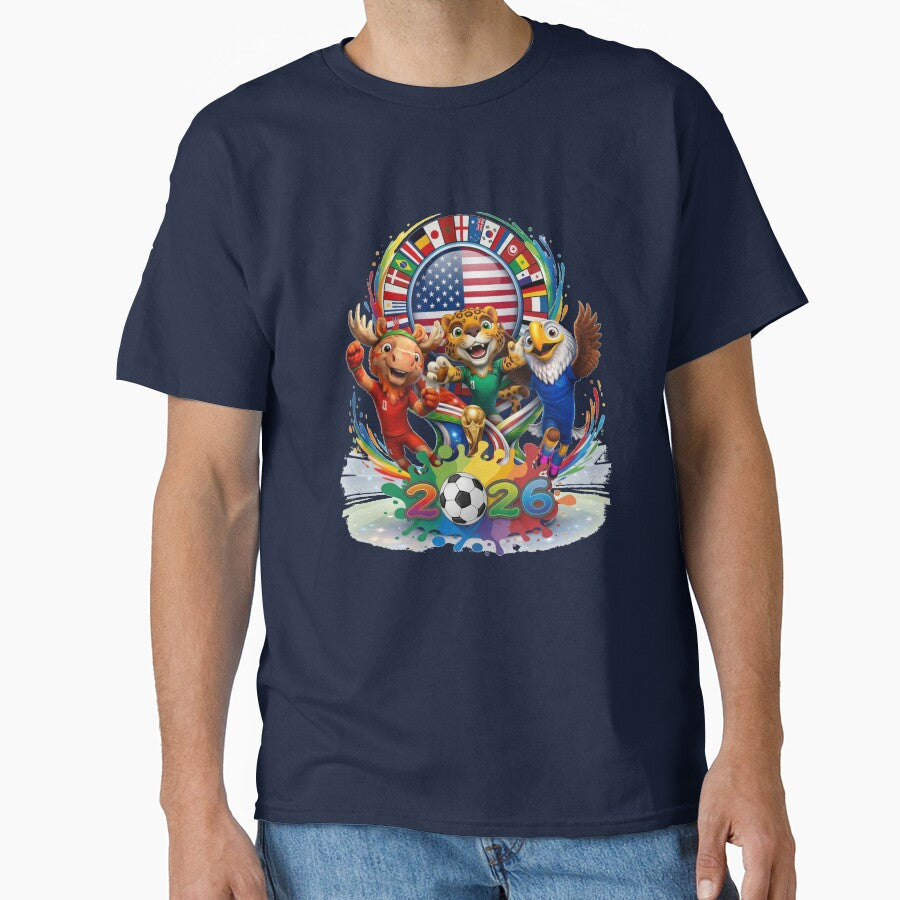 World Cup 2026 Soccer Mascots United Football Spirit by Hou$e of Art Unisex T-shirt, Sweatshirt, Hoodie, Long Sleeve Tee - T-Shirt, Sweatshirt, Hoodie