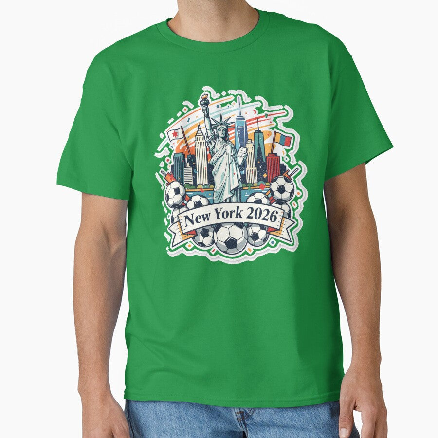 New York 2026 Statue of Liberty Soccer by Modefissi Unisex T-shirt, Sweatshirt, Hoodie, Long Sleeve Tee - T-Shirt, Sweatshirt, Hoodie