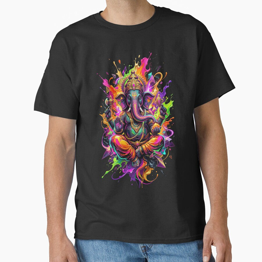 Neon Lord Ganesha Elephant God Hindu Spiritual Art Decor by Bite Size Hindu Unisex T-shirt, Sweatshirt, Hoodie, Long Sleeve Tee - T-Shirt, Sweatshirt, Hoodie