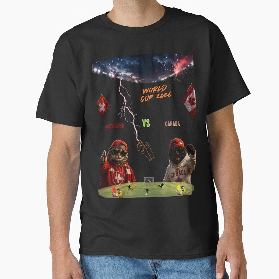 Switzerland vs Canada World Cup 2026 Cat Match by nexargraphics Unisex T-shirt, Sweatshirt, Hoodie, Long Sleeve Tee - T-Shirt, Sweatshirt, Hoodie