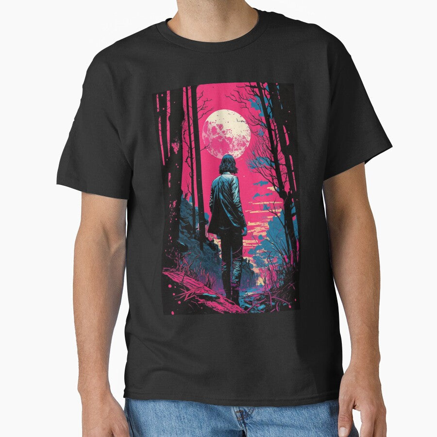 A man looking to the moon by Ovnil Unisex T-shirt, Sweatshirt, Hoodie, Long Sleeve Tee - T-Shirt, Sweatshirt, Hoodie