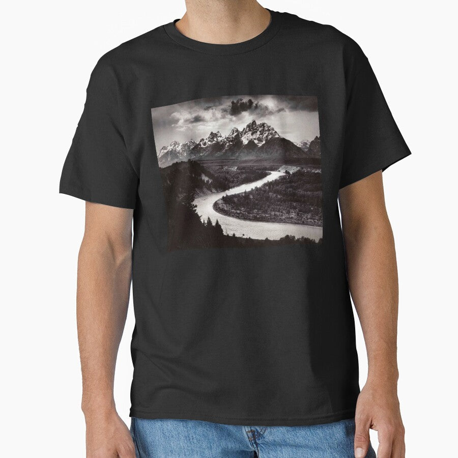 The Snake River - Black White Photography Mountain Landscape River Nature Lovers by RickE Unisex T-shirt, Sweatshirt, Hoodie, Long Sleeve Tee - T-Shirt, Sweatshirt, Hoodie