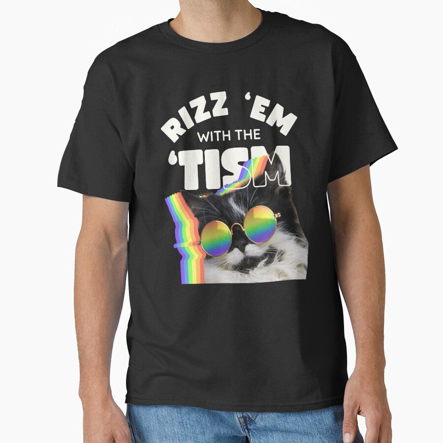 Rizz 'Em With The 'Tism Cat by Unhinged Hellions Unisex T-shirt, Sweatshirt, Hoodie, Long Sleeve Tee - T-Shirt, Sweatshirt, Hoodie