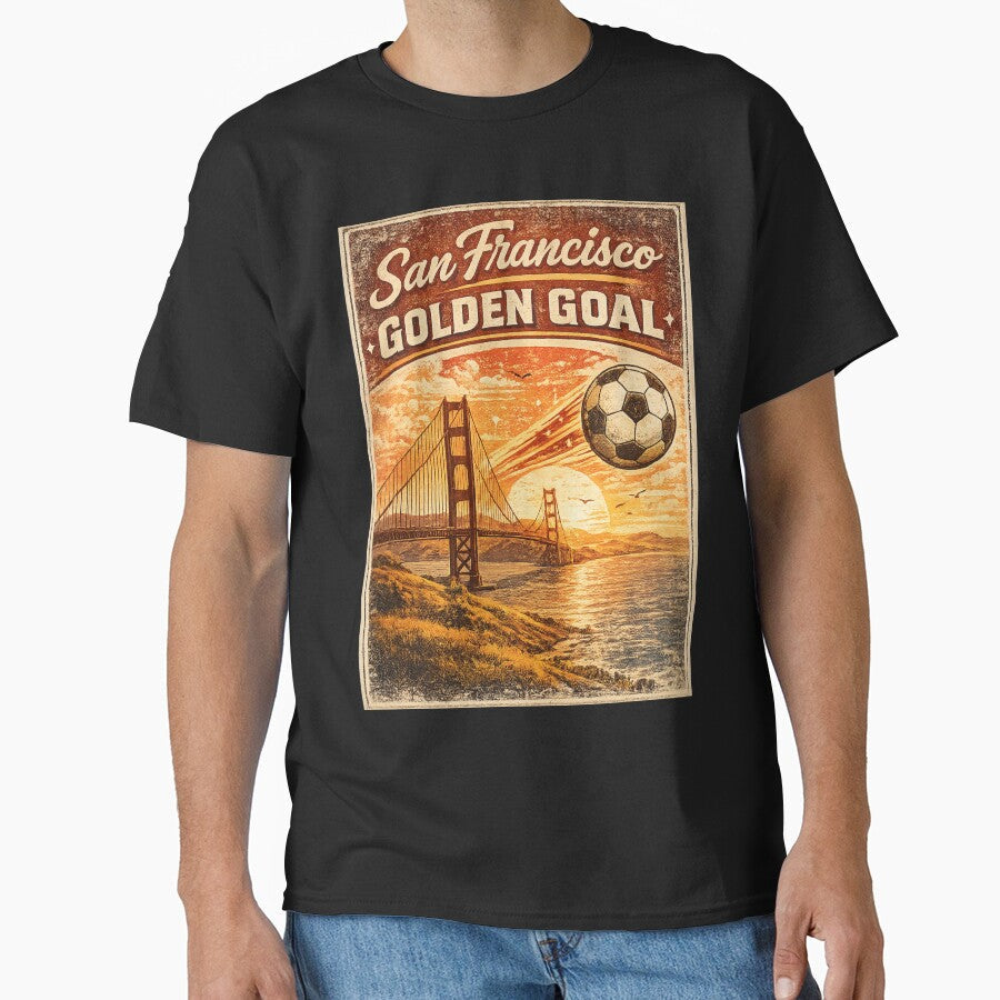San Francisco Golden Goal Retro Golden Gate Bridge Shirt | Vintage California Soccer Travel Design by Globalcitytees - T-Shirt, Sweatshirt, Hoodie