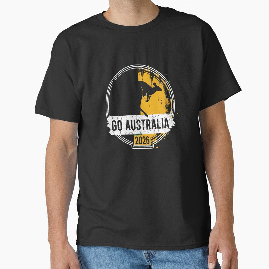 Golden Green Kangaroo Emblem Go Australia 2026 Supporter Design T-Shirt_83662099 by theGreatWASABI - T-Shirt, Sweatshirt, Hoodie