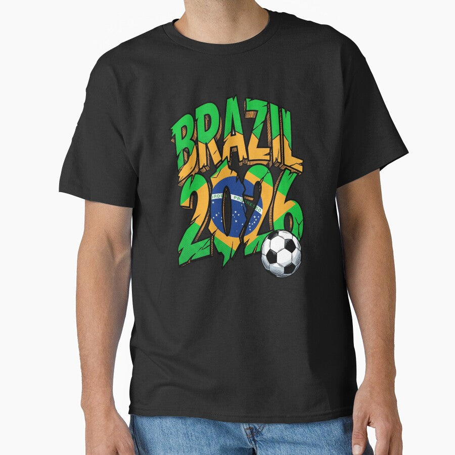 Brazil 2026 Soccer Flag Cracked Grunge Sports by Vermanartist Unisex T-shirt, Sweatshirt, Hoodie, Long Sleeve Tee - T-Shirt, Sweatshirt, Hoodie