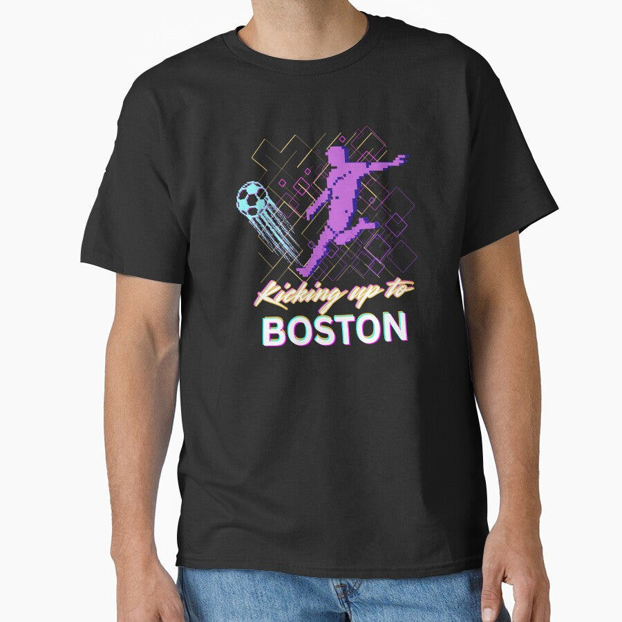 Retro Boston Soccer 2026 - Kicking Up To Boston Pixel Art by SunandShade Unisex T-shirt, Sweatshirt, Hoodie, Long Sleeve Tee - T-Shirt, Sweatshirt, Hoodie