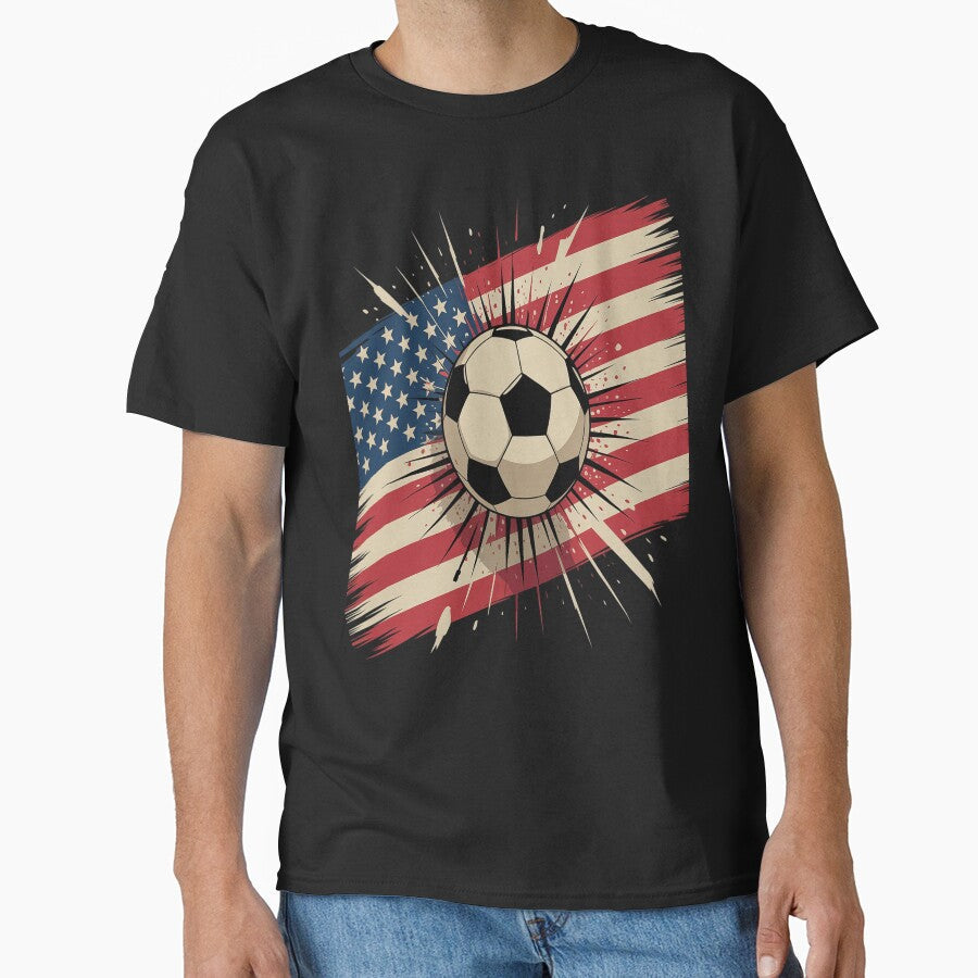 Patriotic Soccer 4th of July Men USA American Flag Boys by repconomArt Unisex T-shirt, Sweatshirt, Hoodie, Long Sleeve Tee - T-Shirt, Sweatshirt, Hoodie