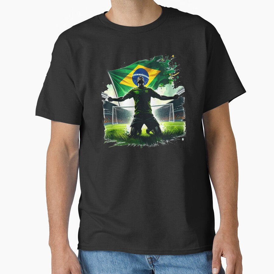 Brazil Soccer Player Goal Celebration  Brazilian Flag Football Fan by icemanphotos Unisex T-shirt, Sweatshirt, Hoodie, Long Sleeve Tee - T-Shirt, Sweatshirt, Hoodie