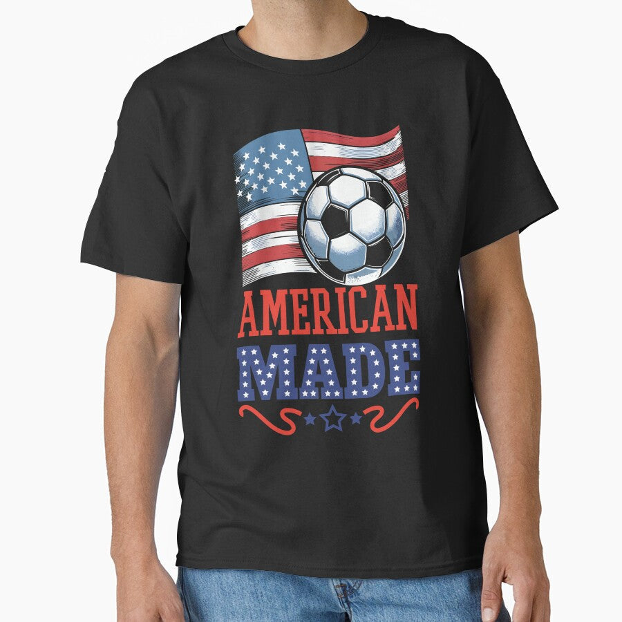 USA Flag with Soccer Ball American Made by Ecmoprints Unisex T-shirt, Sweatshirt, Hoodie, Long Sleeve Tee - T-Shirt, Sweatshirt, Hoodie