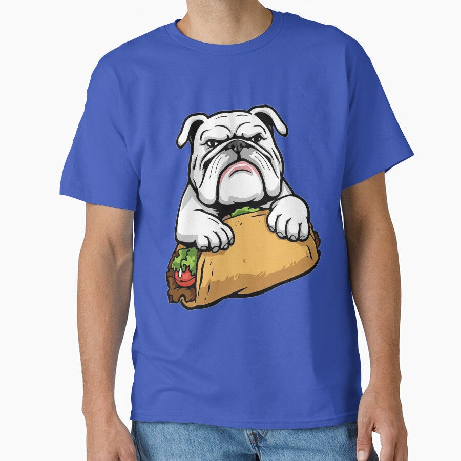 Bulldog Eating A Taco Funny Dog Art by Form & Fauna Unisex T-shirt, Sweatshirt, Hoodie, Long Sleeve Tee - T-Shirt, Sweatshirt, Hoodie