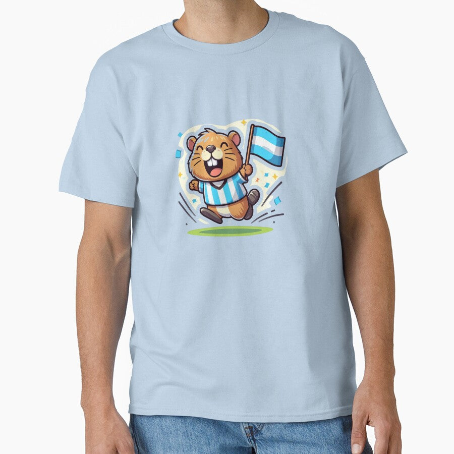 Cute Argentina Capybara Soccer Fan Sticker | Funny Football Supporter Animal Cartoon | Capybara Mascot Gift by gkhanco - T-Shirt, Sweatshirt, Hoodie