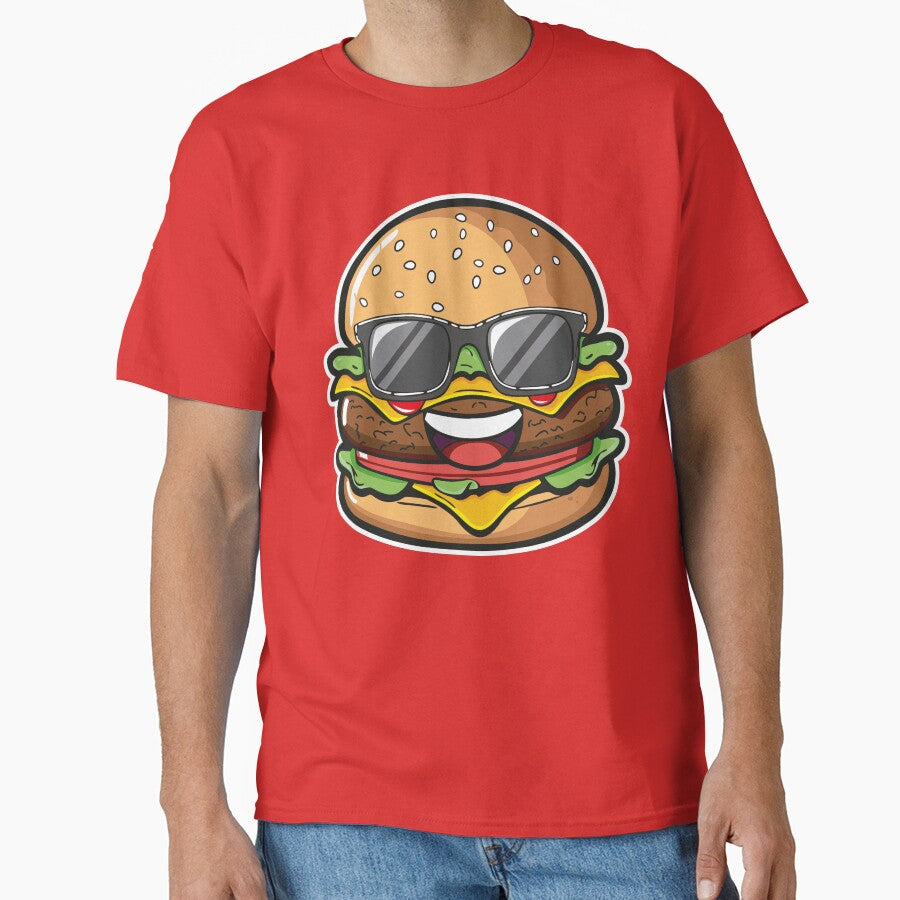 Kawaii Hamburger  Cute Happy Burger Cartoon Design by MerlinWear Unisex T-shirt, Sweatshirt, Hoodie, Long Sleeve Tee - T-Shirt, Sweatshirt, Hoodie