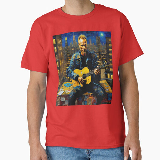 "Urban Poet: Sting's Nighttime Serenade in NYC" by Artisticanvas Unisex T-shirt, Sweatshirt, Hoodie, Long Sleeve Tee - T-Shirt, Sweatshirt, Hoodie