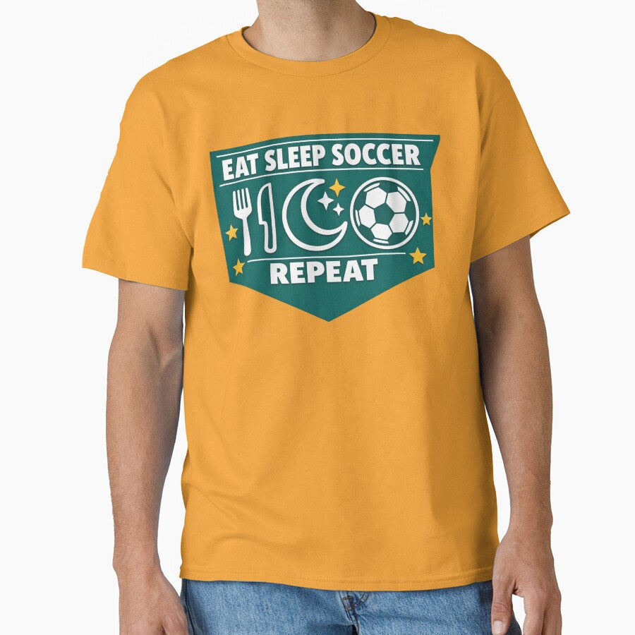 Eat Sleep Soccer Repeat Bold Fan Gift Soccer Lover by BrickByDream Unisex T-shirt, Sweatshirt, Hoodie, Long Sleeve Tee - T-Shirt, Sweatshirt, Hoodie
