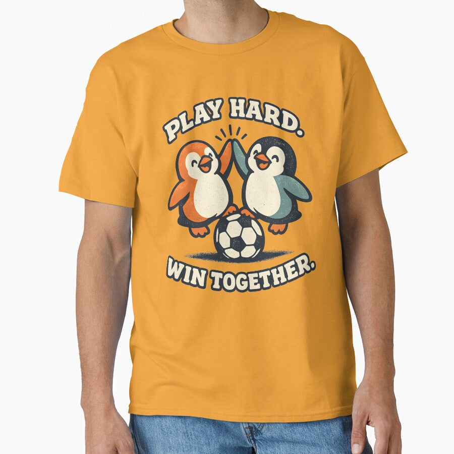PLAY HARD. WIN TOGETHER.  Cute Penguins Soccer Friendship Mascot Illustration by  Artistry in Motion by MADsrecreation - T-Shirt, Sweatshirt, Hoodie