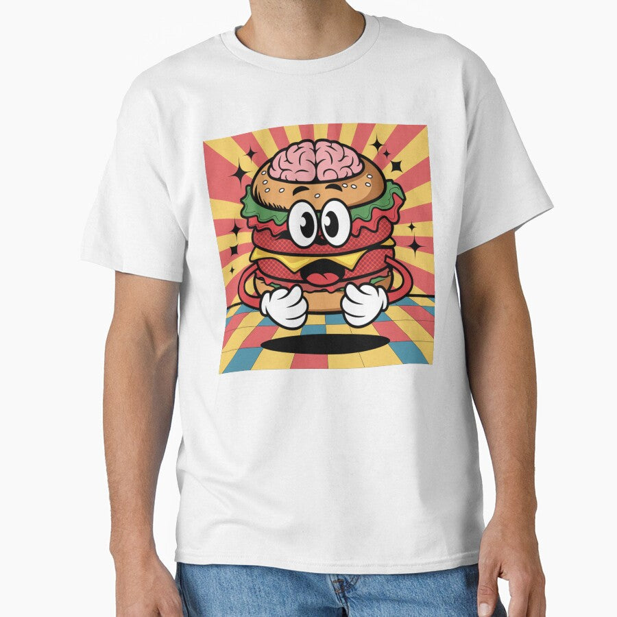 Brainy Burger Mascot Cartoon Character by Mystic Wild Studio Unisex T-shirt, Sweatshirt, Hoodie, Long Sleeve Tee - T-Shirt, Sweatshirt, Hoodie