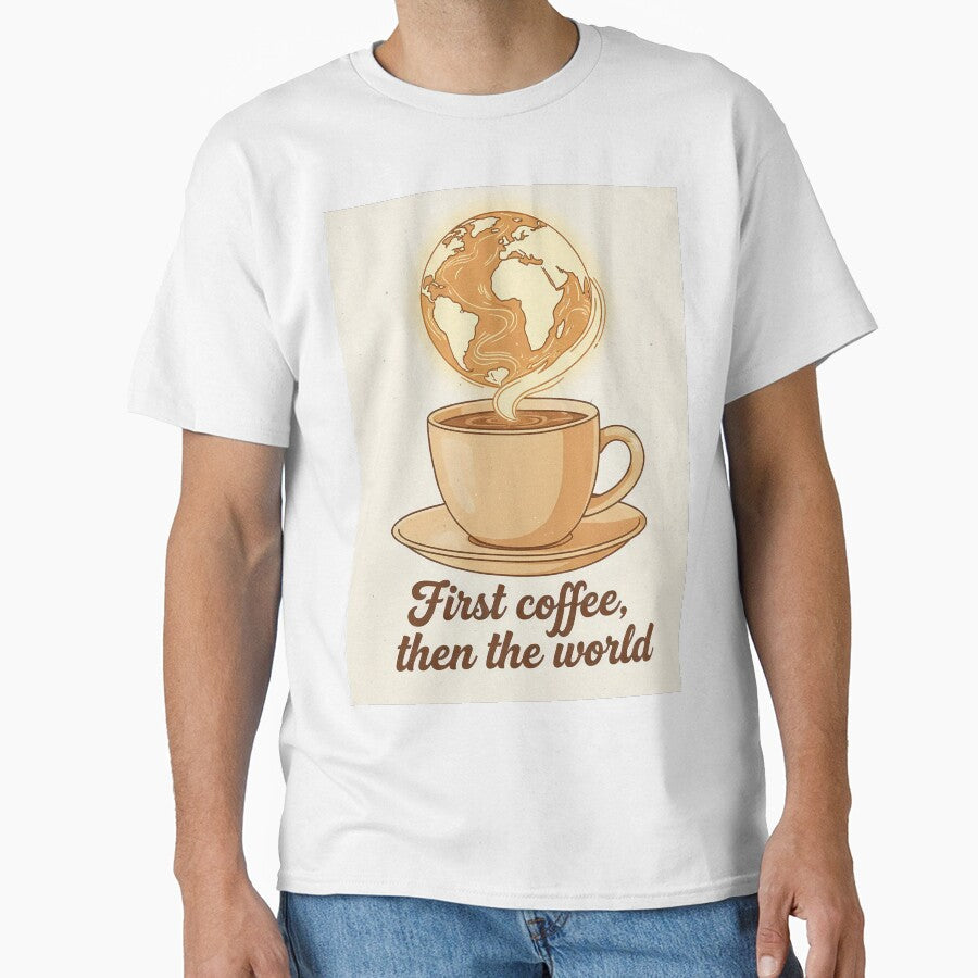 First Coffee, Then the World  Coffee Lovers Design by thecoachpotato Unisex T-shirt, Sweatshirt, Hoodie, Long Sleeve Tee - T-Shirt, Sweatshirt, Hoodie