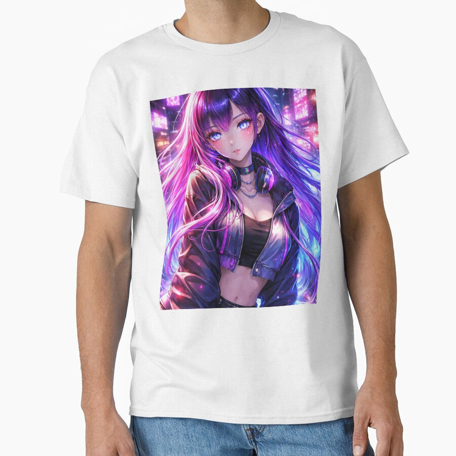 Hypnotic Neon Anime Girl  Cyberpunk Waifu Aesthetic Glow by AnimDream Unisex T-shirt, Sweatshirt, Hoodie, Long Sleeve Tee - T-Shirt, Sweatshirt, Hoodie