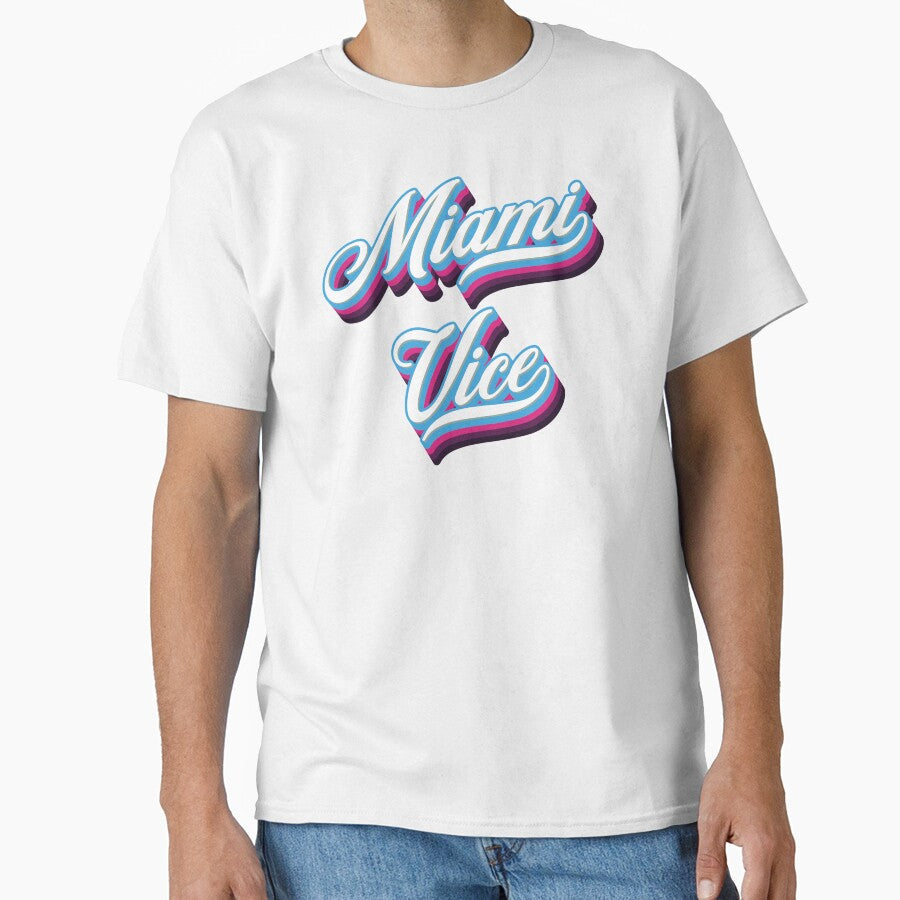 Miami Vice - 80s Retro Vintage Typography by Whimsical  Thinker Unisex T-shirt, Sweatshirt, Hoodie, Long Sleeve Tee - T-Shirt, Sweatshirt, Hoodie