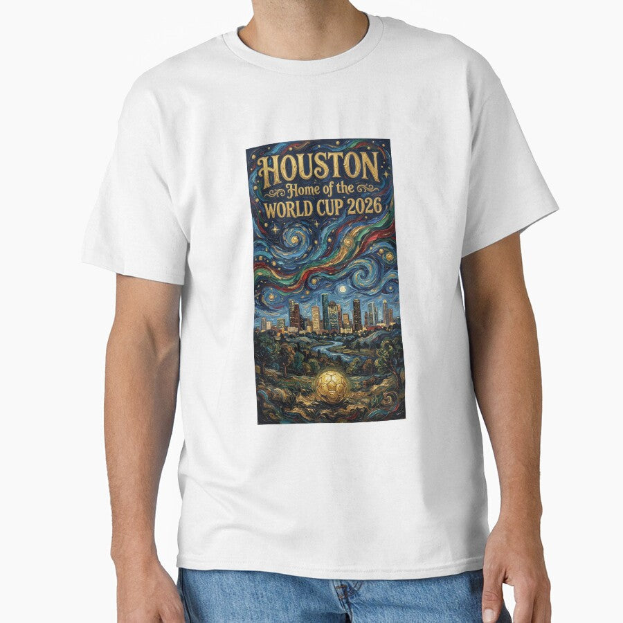 Houston Starry Night Skyline World Cup 2026 Soccer Poster  Van Gogh Fine Art Print by BrickByDream - T-Shirt, Sweatshirt, Hoodie