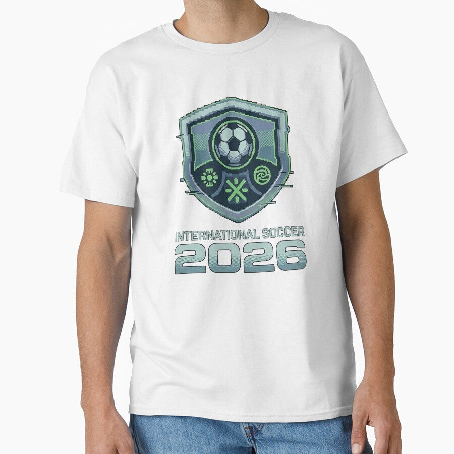 International Soccer 2026 Retro Pixel Glitch Crest by rygenr8 Unisex T-shirt, Sweatshirt, Hoodie, Long Sleeve Tee - T-Shirt, Sweatshirt, Hoodie