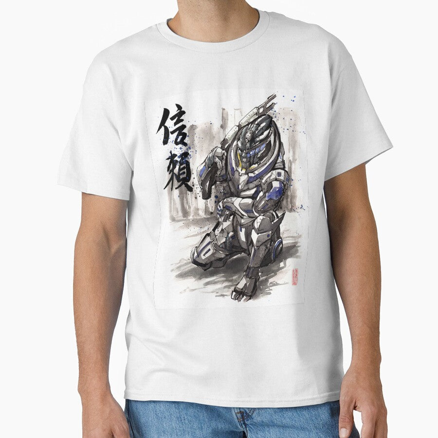 Mass Effect Garrus Sumie style with Japanese Calligraphy by Mycks Unisex T-shirt, Sweatshirt, Hoodie, Long Sleeve Tee - T-Shirt, Sweatshirt, Hoodie