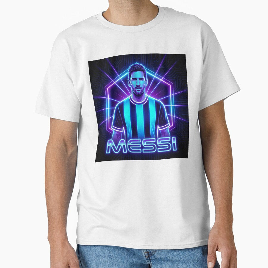 Argentina Football Legend Messi Cyberpunk Retro Futurist Design (Version 2) by Jess Iachini - T-Shirt, Sweatshirt, Hoodie