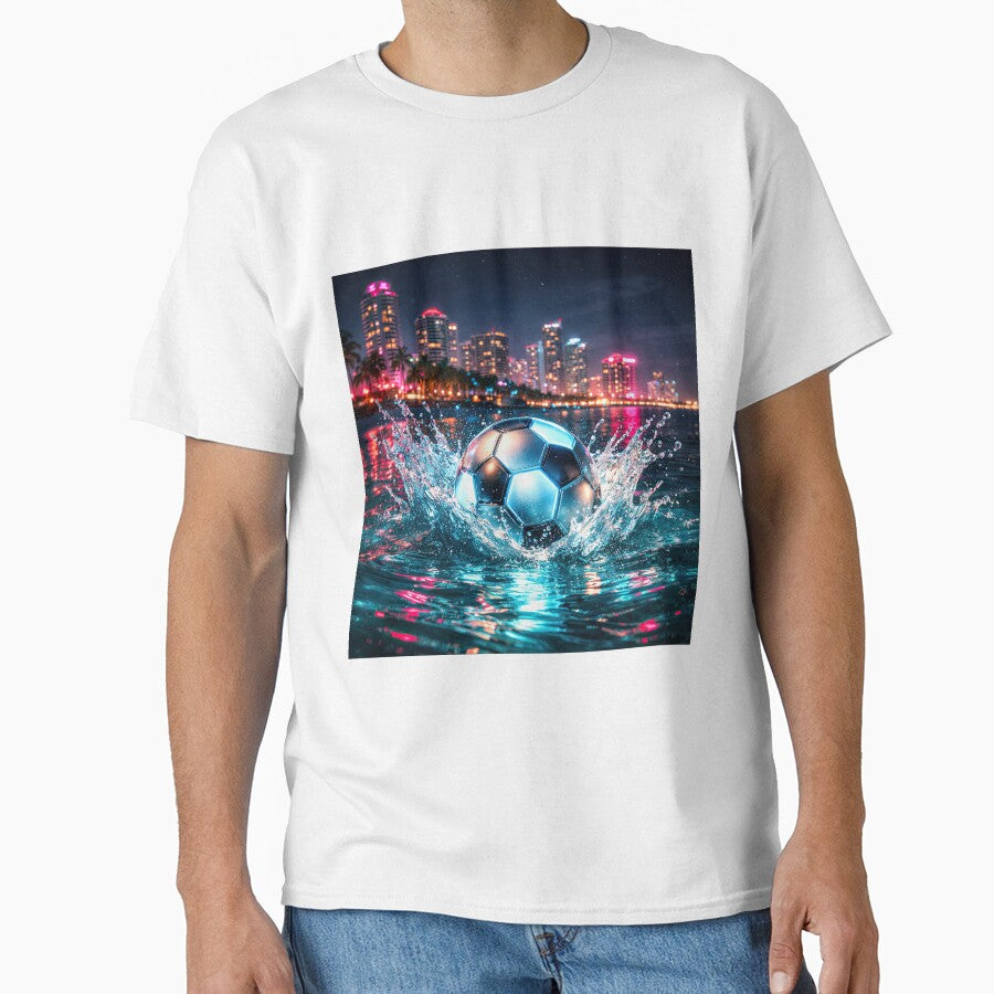 Soccer Ball Splash in Miami Night City by BrickByDream Unisex T-shirt, Sweatshirt, Hoodie, Long Sleeve Tee - T-Shirt, Sweatshirt, Hoodie