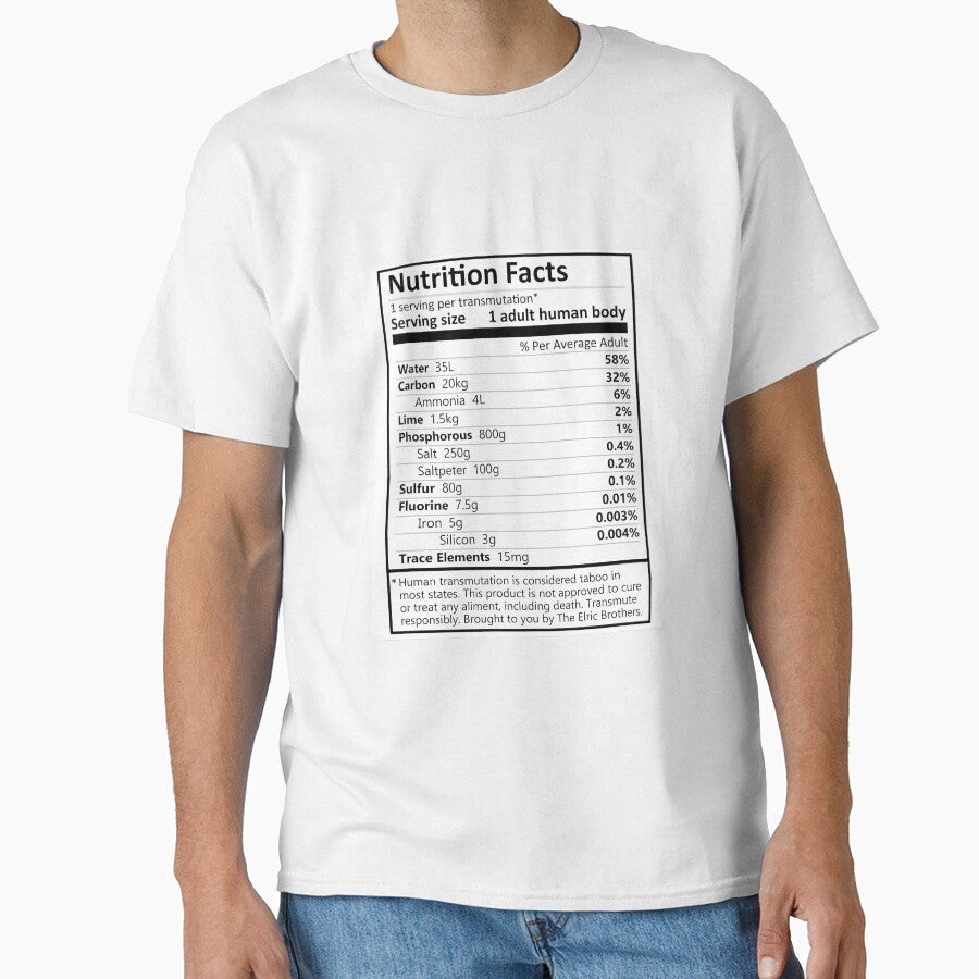 Fullmetal Alchemist Brotherhood, Transmutation Nutrition Label Funny Edward Elric Quote Subtle Fanart by AniMayhemMerch - T-Shirt, Sweatshirt, Hoodie