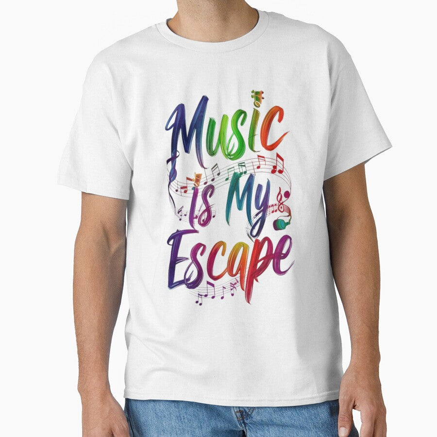 Vibrant Typography: Music Is My Escape by DesigntshirtWB Unisex T-shirt, Sweatshirt, Hoodie, Long Sleeve Tee - T-Shirt, Sweatshirt, Hoodie
